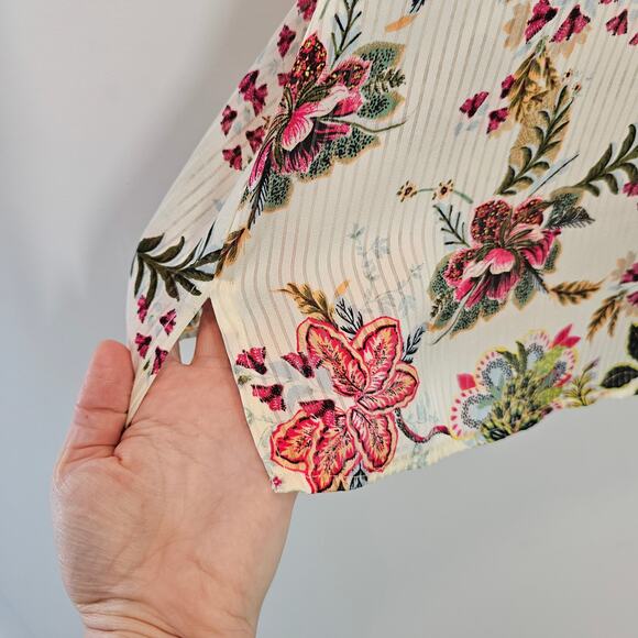 Lane Bryant Swing Cap-Sleeve Ruffle Cream Floral Shadow Stripe Blouse Size 18/20 - Picture 11 of 14